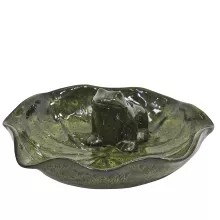 BIRD BATH LOTUS WITH FROG JUNGLE FOREST GREEN