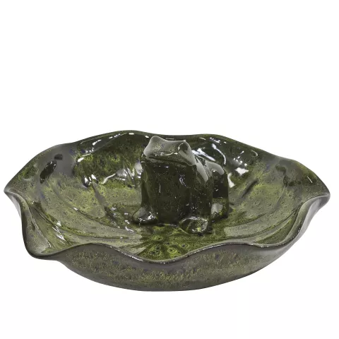 BIRD BATH LOTUS WITH FROG JUNGLE FOREST GREEN