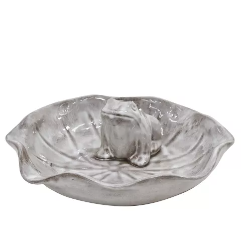 BIRD BATH LOTUS WITH FROG SPRING WHITE